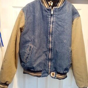 Vintage Men's Carhartt Varsity Bomber Denim XL Jacket JQ0198 Made In USA